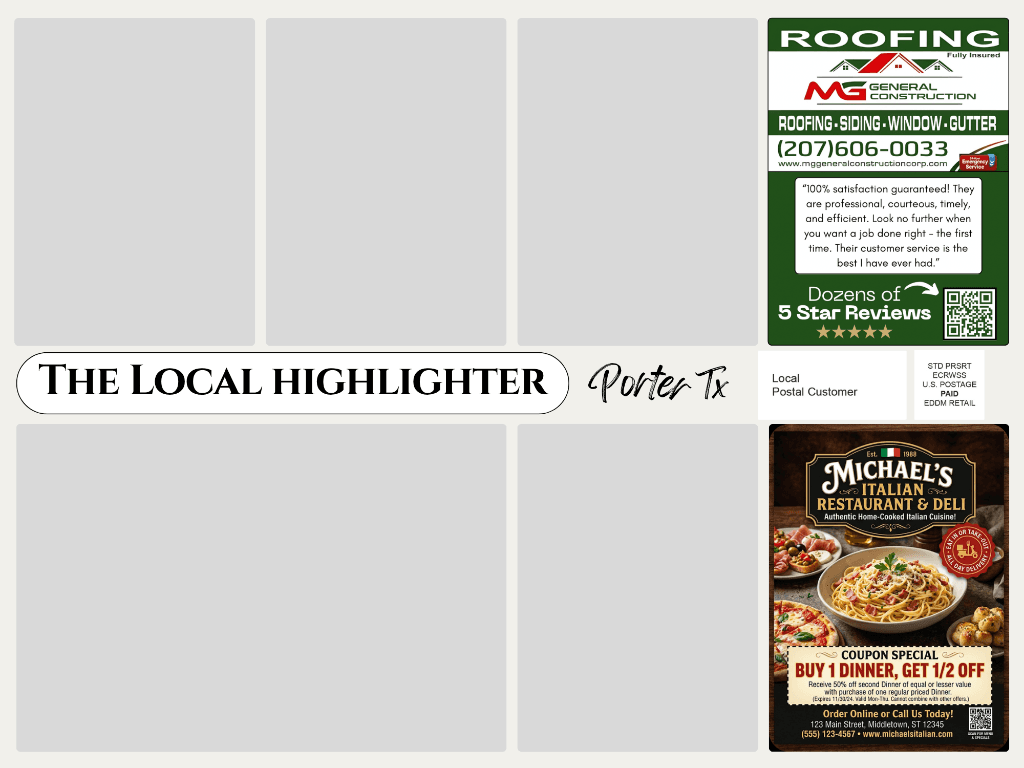 The Local Highlighter 9x12 postcard back — Porter TX